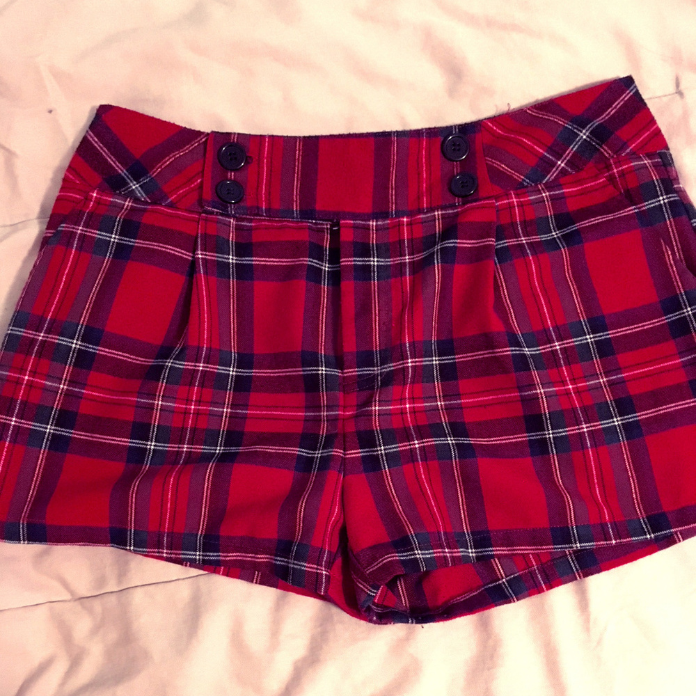 Used Forever 21 Red Plaid Shorts, Size L